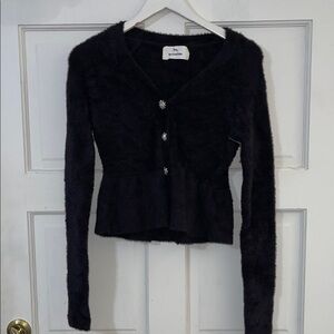 Black Fuzzy Cardigan Sweater